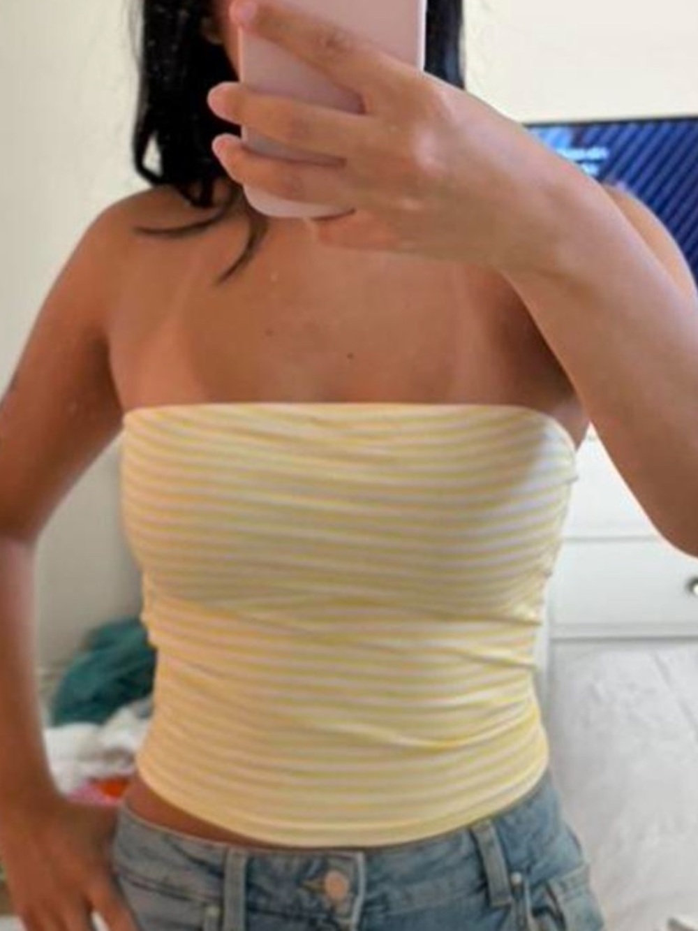 2000s style Reversible Yellow Striped Tube Top